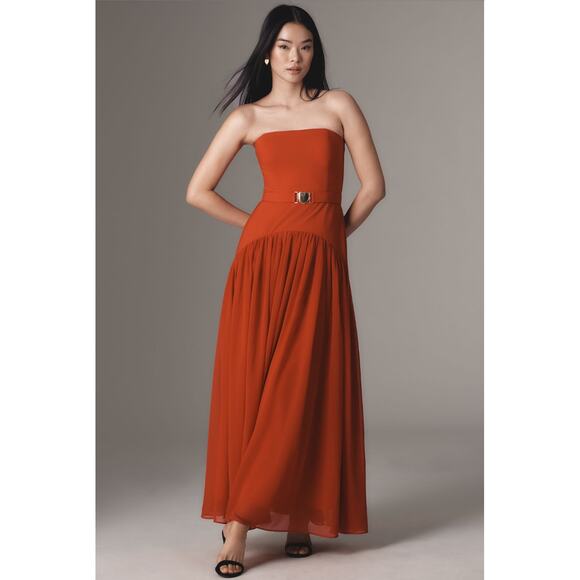 Anthropologie NWT Hutch Red Strapless Drop Waist Maxi Dress Style 11106 Size 6 - Picture 1 of 11